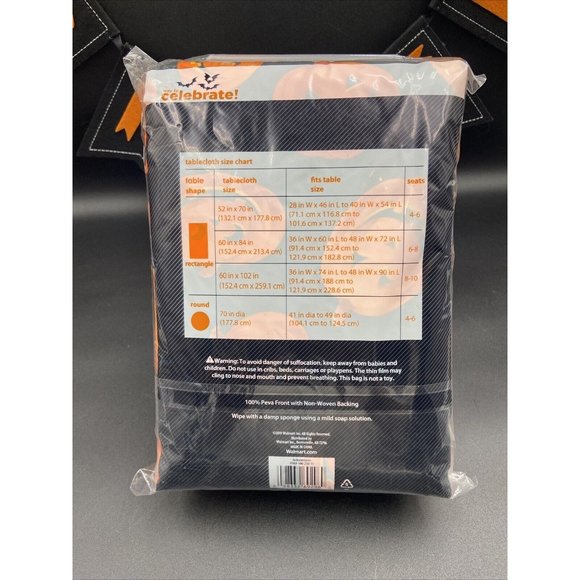 Celebrate Halloween Pumpkins Vinyl Tablecloth 60 x 84 Black Orange NEW - Picture 4 of 5